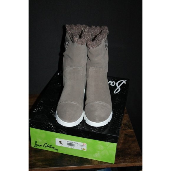 Sam Edelman Kaylie Flint Grey Velour Suede Shearling Women's Boots US 6 NEW - Picture 5 of 5